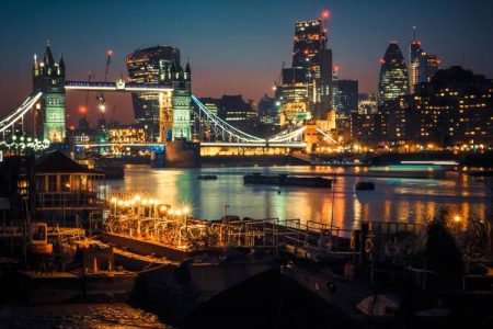 Tower Bridge and London skyline night view