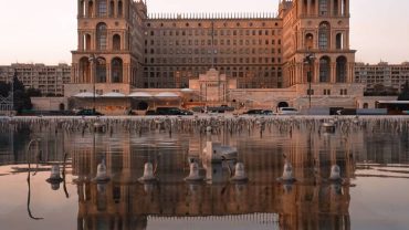 Government House in Baku Azerbaijan with waterfront reflection
